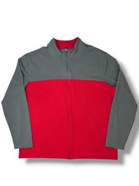 Lands End Mens Jacket Lightweight Full Zip All Seasons Colorblock Red Gray XL